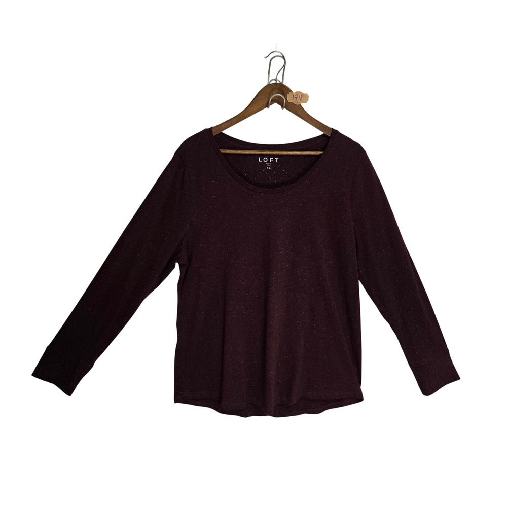 LOFT Womens XL Burgundy Flecked Nep Knit Long Sleeve Scoop Neck Top
